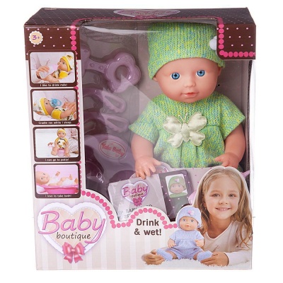 ABtoys Пупс Baby boutique, пьет и писает, 25 см, костюмчик 2 цвета (зеленый и фиолетовый) (PT-01035) - Доставка по России. Интернет-магазин ВМиреИгрушек.ру